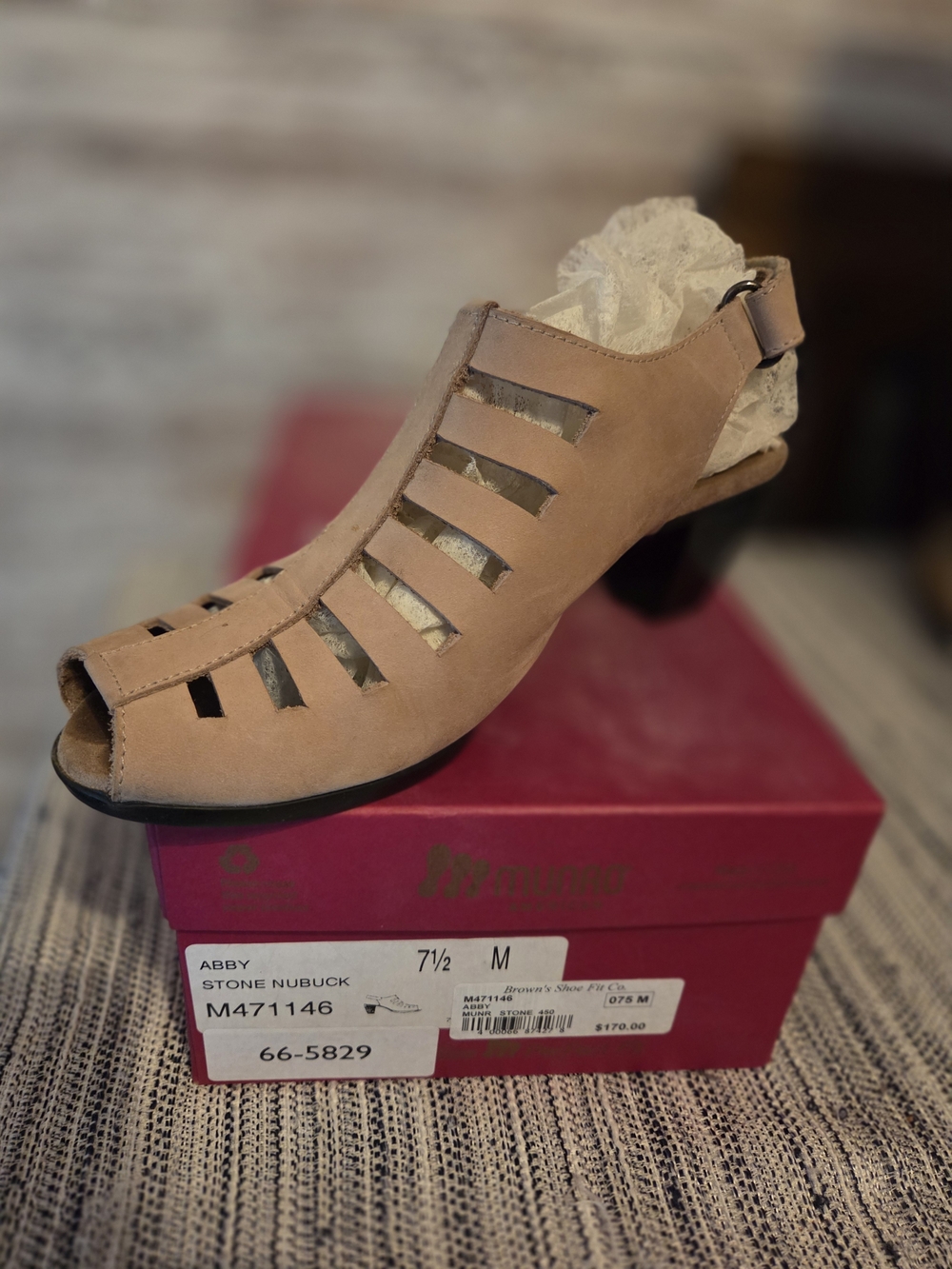 Munro Stone Nubuck Cutout Peep-Toe Slingback Heels